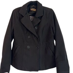 Odyn Women's Black Double-Breasted Wool Blend Peacoat Size L